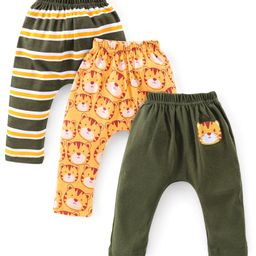 Babyhug Cotton Interlock Knit Full Length Diaper Legging Stripes & Tiger Print Pack of 3 - Multicolor-image-29