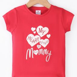 Ollypop Cotton Knit Half Sleeves  T-Shirt Heart & Text Print - Cherry Red-image-83