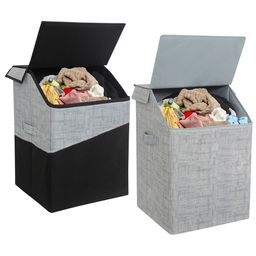 PrettyKrafts Laundry Square Shape Basket Bag,Foldable,Multipurpose,Carry Handles,Slanting Lid for Home, Cloth Storage,Pack of 2 Jute Mix-16