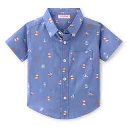 Babyhug Cotton Woven Half Sleeves Regular Collar Shirt with Beach Theme Print - Blue-image-52
