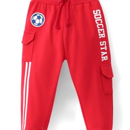 Babyhug Terry Knit Full Length Lounge Pant with Football Theme & Text Print - Red-image-41