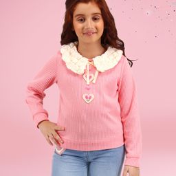 Cutecumber Cotton Full Sleeves Heart Applique Detailed Top - Peach-picture-25