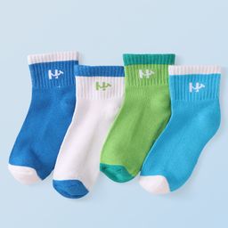 Honeyhap Premium Cotton Bamboo Spandex Socks with Bio Finish Pack of 4- Green White & Blue-image-91