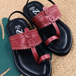 The Madras Trunk Design Detailed Kolhapuri Chappal - Black & Maroon-image-7