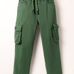 Olio Kids Cotton Woven Full Length Solid Trouser With Cargo Pockets - Olive Green-picture-18