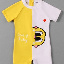 Mark & Mia Half Raglan Sleeves Color Black Half N Half Designed Legged Swimsuit with Duck Print - Yellow-picture-13