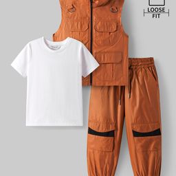 Ollington St. Taffeta Half Sleeves Utility Jacket And Jogger with Inner T-Shirt - Rust & White-image-35