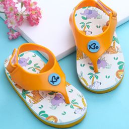 Babyoye Velcro Closure Flip Flops with Animals Print - Orange-image-38