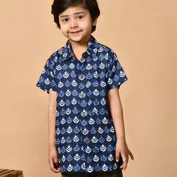 MoMaa Half Sleeves Abstract Printed Shirt - Navy Blue-picture-5