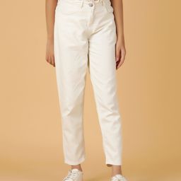 Tales & Stories Cotton Solid Straight Fit Jeans - White-image-30