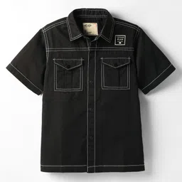 Ruff Cotton Woven Solid Colour Shirt - Black-picture-26