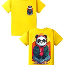 KAVEE Pure Cotton Half Sleeves Panda Printed Tee - Yellow-picture-20