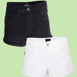 Kiddopanti Denim Woven Pack Of 2 Solid Shorts - Black & White-image-13