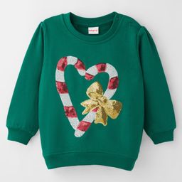 Babyhug Fleece Knit Full Sleeves Sweatshirt With Sequin Detailing - Green-picture-12