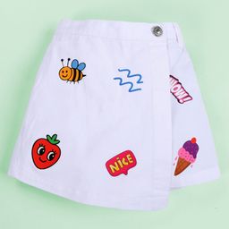 Kiddopanti Cotton Woven Strawberry Ice Cream Printed Skort - White-picture-24