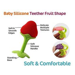 Enorme Silicone Strawberry Fruit Shape Teether With Feeding Nibbler - Multicolour image 2