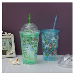 The Procure Store Unicorn Printed Sippers with Crystal Lid & Straw- Blue image 2