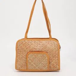 Exotic India Textured Structured Bamboo Tote Bag with Quilted-image-16