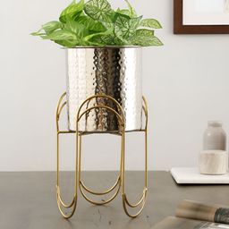 Maison Modern Blossom Perch Silver-Toned 2 Pieces Textured Stainless Steel Planter & Arbor-25