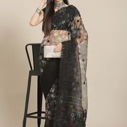 Anouk Floral Embroidered Net Saree-image-5