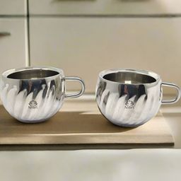 Nyra Kitchenware Steel & Black 2 Pieces Textured Stainless Steel Glossy Cups-200 ml Each-54
