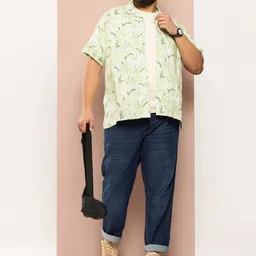 Sztori Men Plus Size Classic Cuban Collar Floral Printed Cotton Casual Shirt-image-67