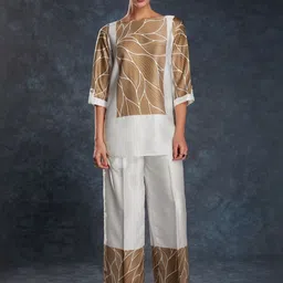 ODETTE White Satin Printed Stitched Co-Ord Set-image-36