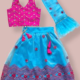 Sainur creation Girls Embroidered Sequinned Ready to Wear Lehenga & Blouse With Dupatta-image-78