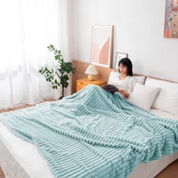 HOKIPO Blue Fleece 210 GSM Double Bed Blanket-image-25