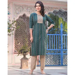 Peachmode Round Neck Regular Pure Cotton Kurta with Trouser & Dupatta image 2