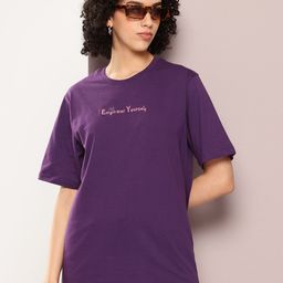 DILLINGER Women Typography Printed Pure Cotton Oversized T-shirt-picture-20