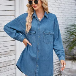Oh Rare Women Blue Solid Full Sleeves Regular Fit Denim Jacket-image-48