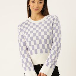Madame Checked Drop-Shoulder Sleeves Pullover-picture-1