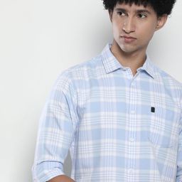 The Indian Garage Co Men Blue & White Gingham Checked Pure Cotton Casual Shirt-image-10