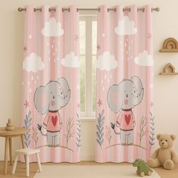 STITCHNEST Kids Pink & White 2 Pieces Quirky Velvet Door Curtains-picture-34