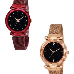 Gopal Shopcart Unisex Set Of 2 Round Dial Analogue Watch GR_379_Red_12_RoseGold_4_figar-image-33