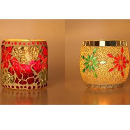 Somil Vibrant Multicolor Glass Candle Holder Add A Touch Of Magic To Diwali, Parties & Candlelight Dinners, Size-7 X 7 X 7 Cm , 8.5 X 8.5 X 9 Cm Pack OF 2-picture-35