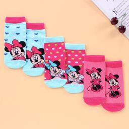 Cute Walk by Babyhug Anti Bacterial Ankle Length Socks Minnie Mouse Print Pack of 3 - Pink Blue-image-51