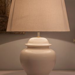 Homesake Ceramic Pot Shaped Table Lamp With Drum Shade LED Bulb - White-11