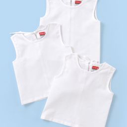 Babyhug 100% Cotton Sleeveless Jhabla with Back Knot Pack of 3 - White-14