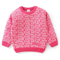 Babyhug Acrylic Knit Full Sleeves Text Design Pullover - Pink-image-61