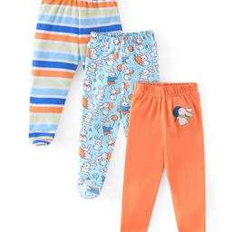 Babyhug Cotton Knit Footed Bootie Leggings Bunny Printed  Pack of 3 - Blue & Peach-image-24