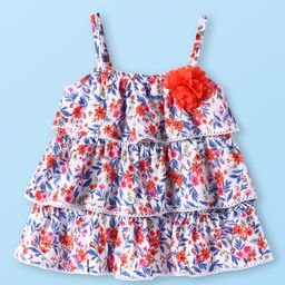 Babyhug 100% Rayon Woven Sleeveless Top with Lace Detailing & Floral Print - White-picture-49