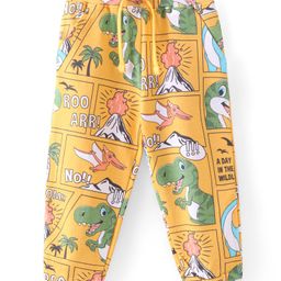 Babyhug Cotton Looper Knit Full Length Track Pant Dino Print - Yellow-image-88