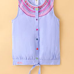 Kookie Kids Sleeveless Top with Floral Embroidery - Blue-image-72