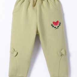 Pepito Knit Full Length Butterfly Embroidered Fleece & Woollen Bottom With Bow Applique - Olive Green-image-27