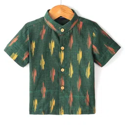 JAV Creations Half Sleeves Ikat Printed Shirt - Green-picture-2