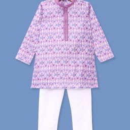 Robo Fry Silk Full Sleeves Printed Kurta Pyjama Set - Lavender-picture-9
