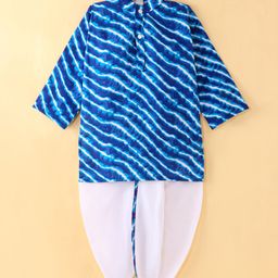 Teentaare Cotton Woven Full Sleeves Leheriya Printed Kurta Pyjama Set - Blue-image-47