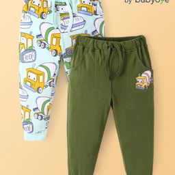 Babyoye  100% Cotton Woven Full Length Lounge Pant with Eco Jiva Finish & Construction Vehicles  Print  - Green-image-80
